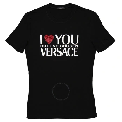 Versace Ladies Black Slogan Print T-shirt
