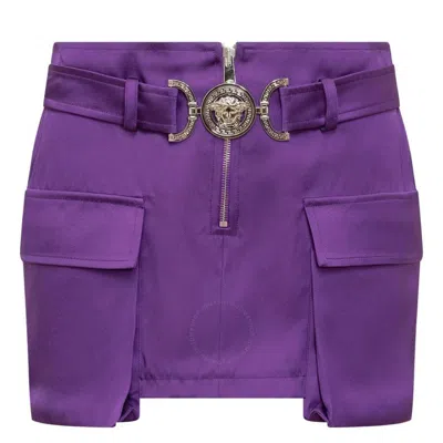 Versace Medusa Satin Cargo Miniskirt In Purple