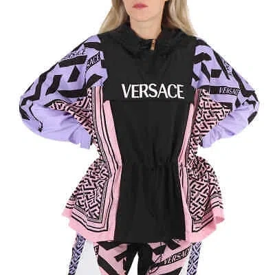 Pre-owned Versace Ladies Greca Combo Hooded Parka In Multicolor