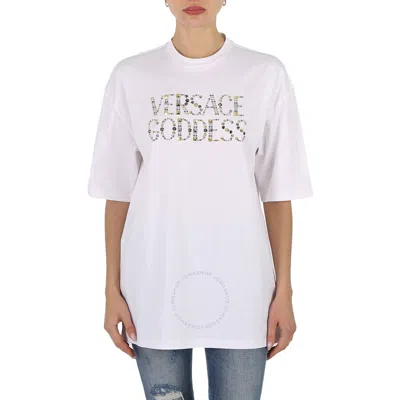 Versace Studded  Goddess T-shirt In White