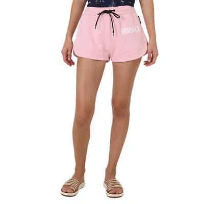Pre-owned Versace Ladies Rose Logo Print Sweat Shorts In Pink