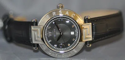 Pre-owned Versace Ladies Swiss Reve Black Dial Black Genuine Leather Watch 68q99d009 S009