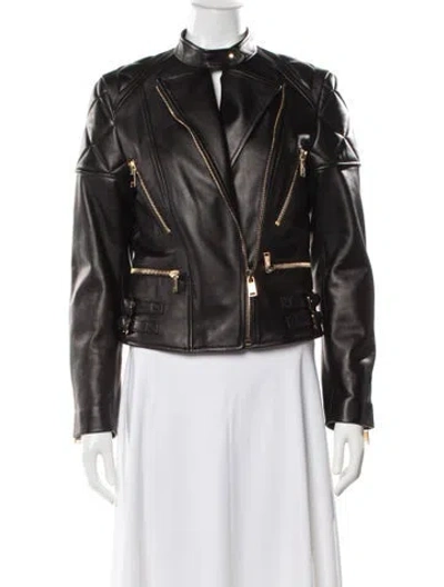 Pre-owned Versace Lamb Leather Biker Jacket W/ Tags In Black