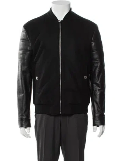 Pre-owned Versace Lamb Leather Bomber Jacket In Black