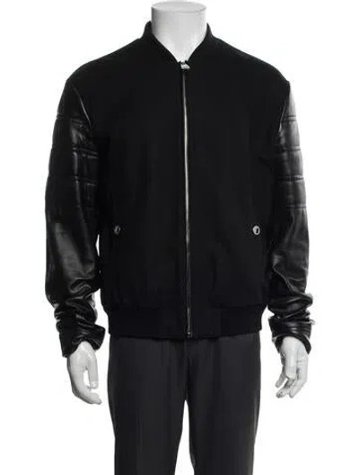 Pre-owned Versace Lamb Leather Bomber Jacket In Gray