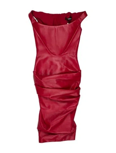 Pre-owned Versace Lamb Leather Mini Dress In Red