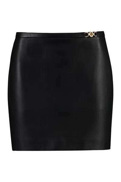 Versace Lamb Leather Mini Skirt In Black