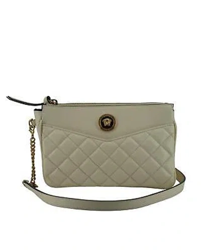 Pre-owned Versace Lamb Leather Pouch Crossbody Bag With Medusa Head Logo - Crossbody In White