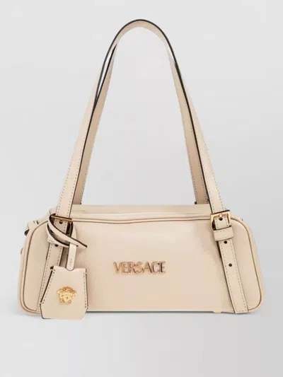 Versace Lamb Leather Shoulder Bag Adjustable Strap In Neutral
