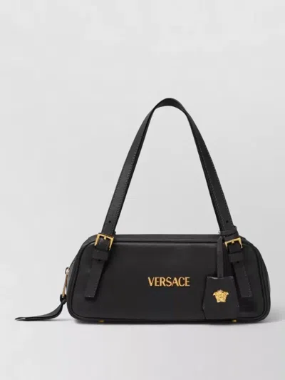 Versace Tag Mini Sac De Bowling En Cuir Nappa In Black