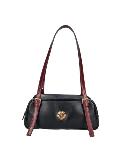 Versace Lamb Leather Shoulder Bag With Calf Leather Trim In Black