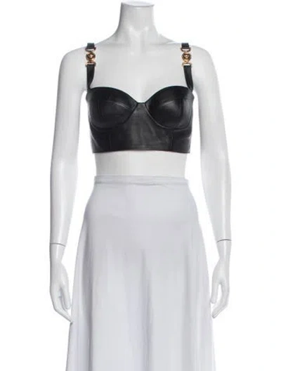 Pre-owned Versace Lamb Leather V-neck Sports Bra In Blue