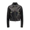 Versace Leather Collared Coat Front Pockets Stitching In Black