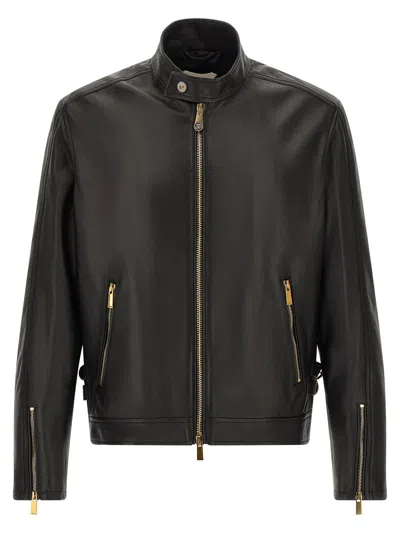 Versace Lamb Nappa Leather Biker Jacket In Black