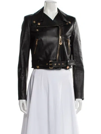 Pre-owned Versace Lambskin Biker Jacket In Black