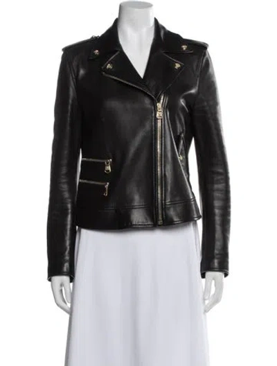 Pre-owned Versace Lambskin Biker Jacket In Black