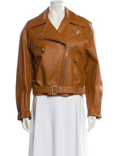 Pre-owned Versace Lambskin Biker Jacket W/ Tags In Brown