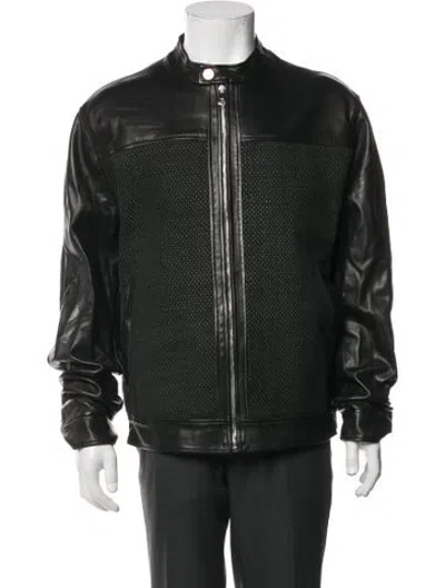 Pre-owned Versace Lambskin Bomber Jacket In Black