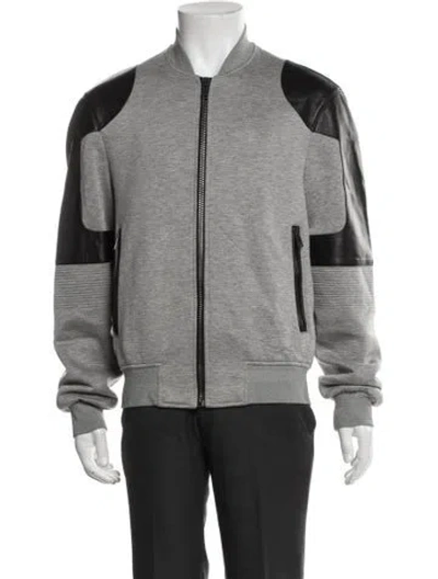 Pre-owned Versace Lambskin Bomber Jacket In Gray