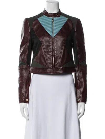 Pre-owned Versace Lambskin Colorblock Pattern Biker Jacket In Red