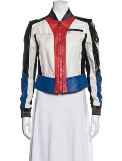 Pre-owned Versace Lambskin Colorblock Pattern Bomber Jacket In Multicolor