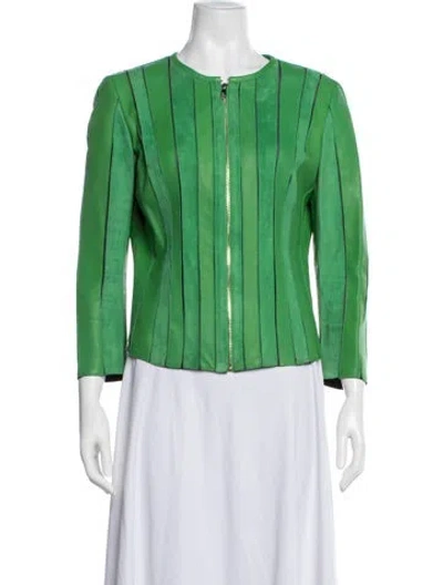 Pre-owned Versace Lambskin Jacket In Green