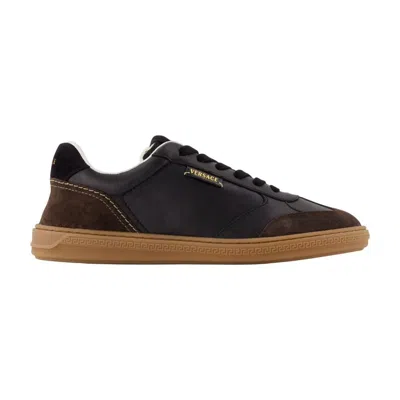 Versace Lambskin Leather Sneaker In Black