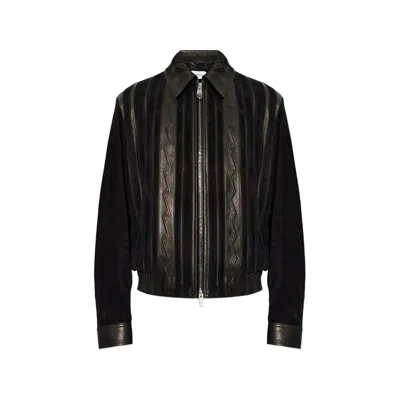 Versace Lambskin Leather With Greca-embossed Detailing Jacket In Black