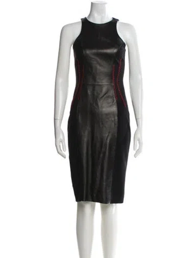 Pre-owned Versace Lambskin Midi Length Dress In Black