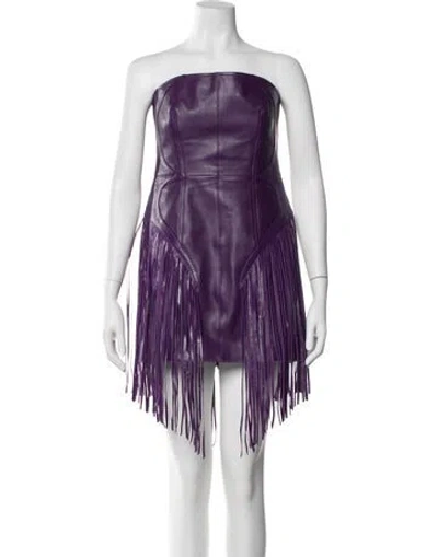 Pre-owned Versace Lambskin Mini Dress In Purple