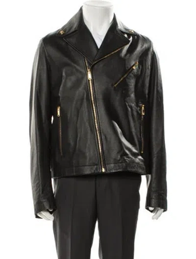 Pre-owned Versace Lambskin Moto Jacket W/ Tags In Gray