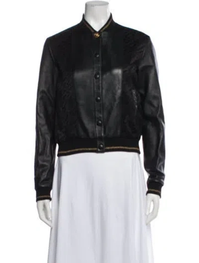 Pre-owned Versace Lambskin Patterned Bomber Jacket W/ Tags In Black