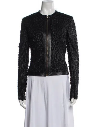 Pre-owned Versace Lambskin Patterned Jacket In Black