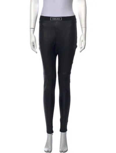 Pre-owned Versace Lambskin Skinny Leg Pants In Black
