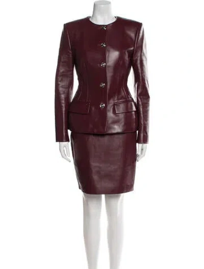 Pre-owned Versace Lambskin Skirt Set In Burgundy