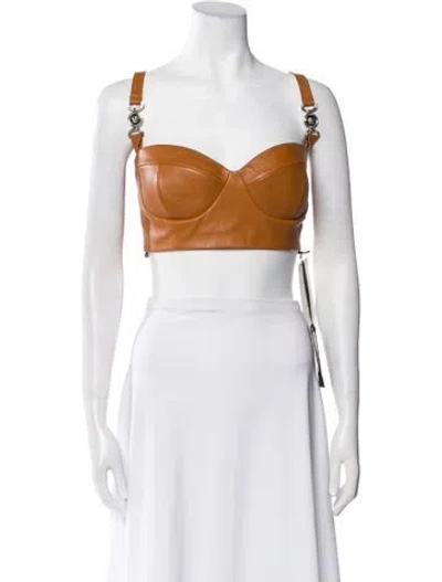 Pre-owned Versace Lambskin Square Neckline Crop Top W/ Tags In Neutral