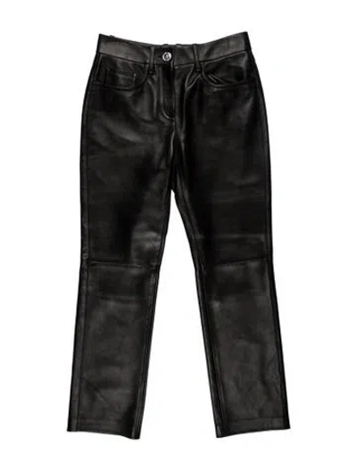 Pre-owned Versace Lambskin Straight Leg Pants In Black