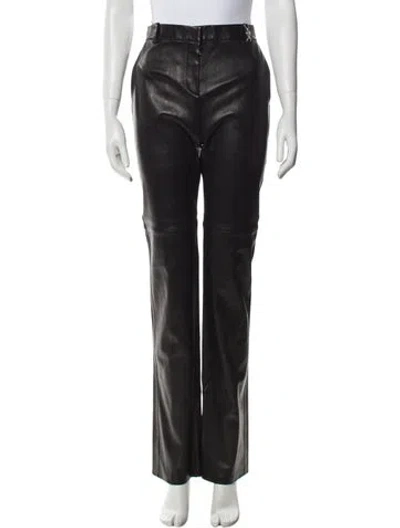 Pre-owned Versace Lambskin Straight Leg Pants W/ Tags In Black