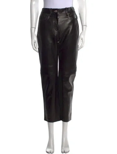 Pre-owned Versace Lambskin Straight Leg Pants W/ Tags In Black