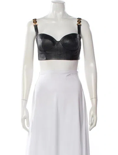 Pre-owned Versace Lambskin Strapless Crop Top In Black