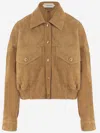 Versace Beige Suede Pointed Collar Elasticated Hem Jacket In Brown