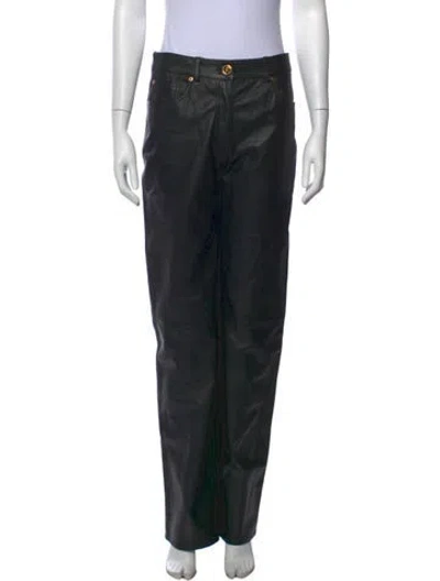 Pre-owned Versace Lambskin Wide Leg Pants In Black