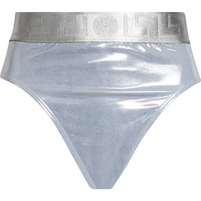 Versace Laminated Bikini Bottoms In Silver