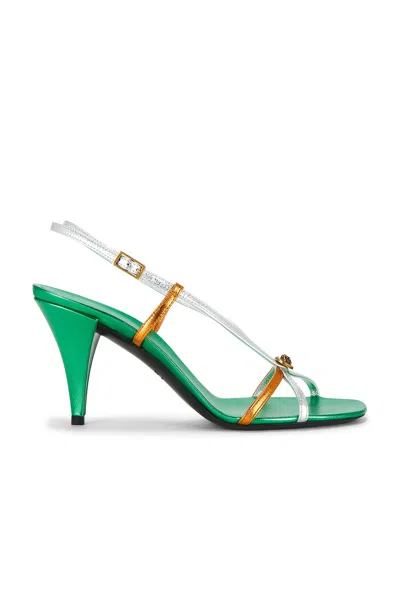 Versace Laminated Leather Strappy Sandal In Green