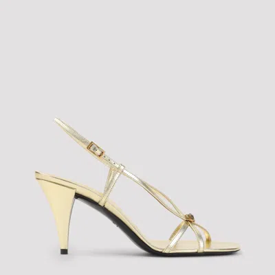 Versace Laminated Saddle Metallic Calf Leather Pumps With 8cm Heel In Nude