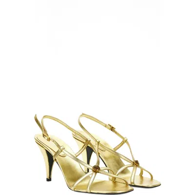 Versace Laminated Strappy Sandal In Gold