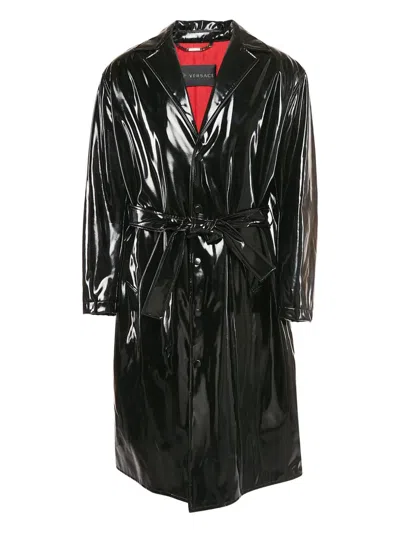 Pre-owned Versace Lapel-collar Belted Jacket In Black