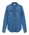 Versace Women Denim Shirt With Frayed Edges In Blue
