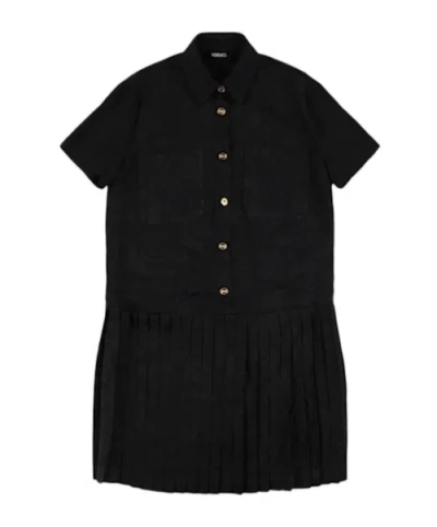 Versace Lapel Short-sleeved Dress In Black