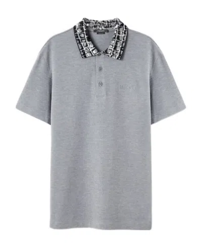 Versace Lapel Short-sleeved Polo Shirt In Gray